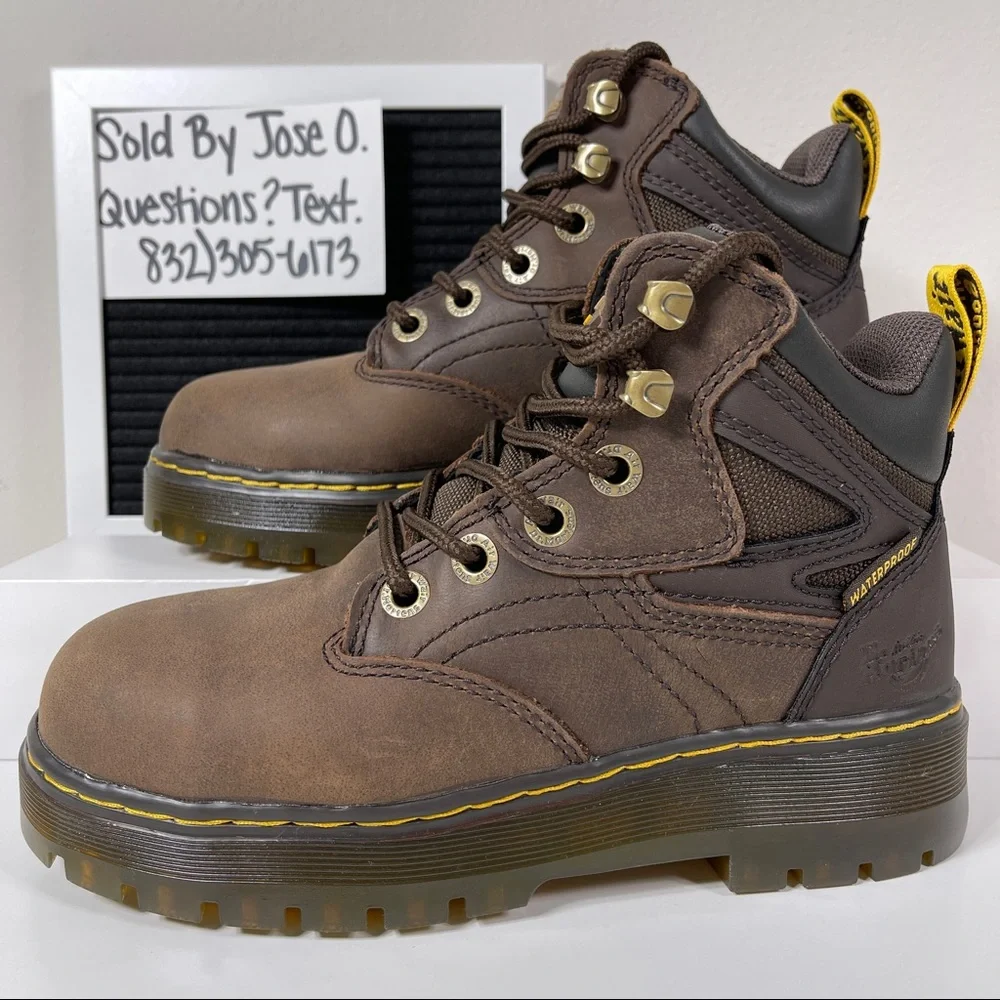 DR DOC MARTENS PLENUM WATERPROOF STEEL TOE WORK BOOTS WOMENS SIZE 5 LEATHER HIKE - Picture 1 of 10
